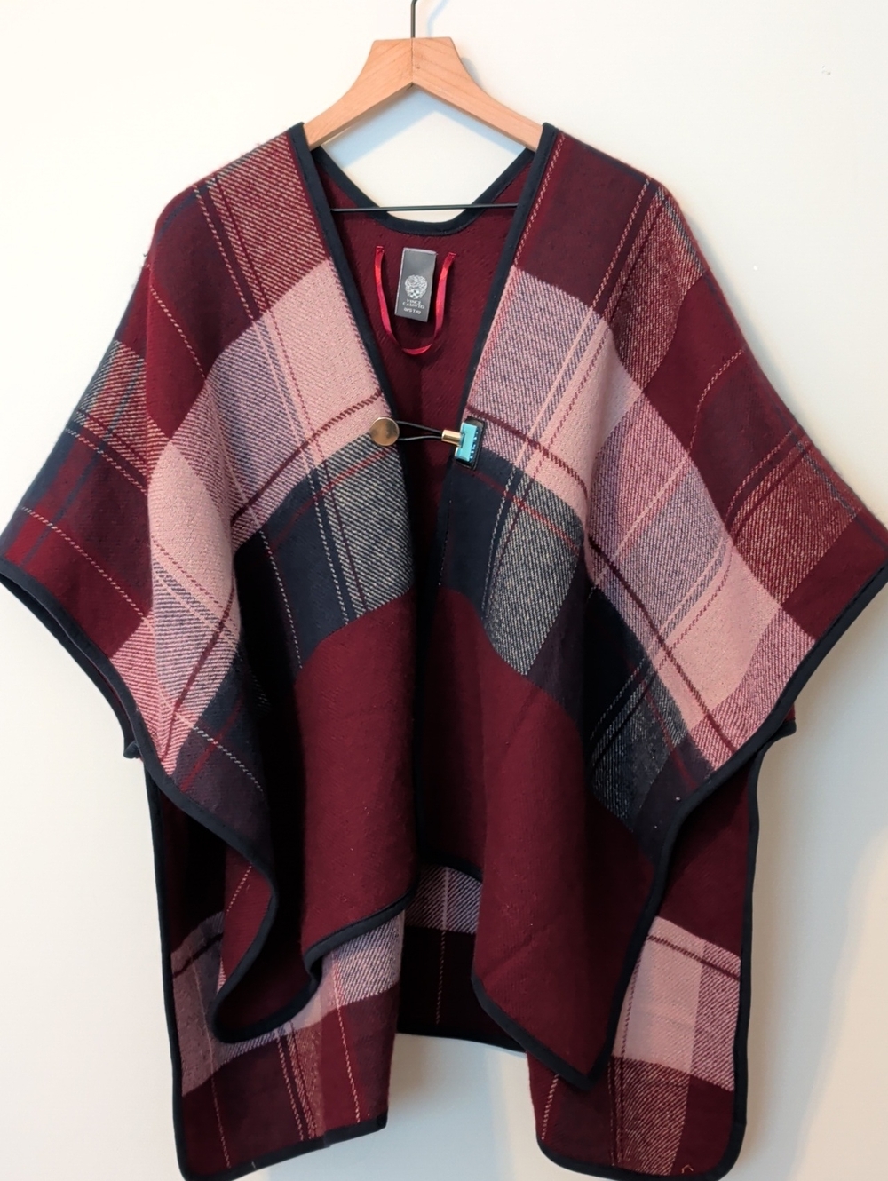 Vince Camuto Reversible Woven Plaid Topper Poncho